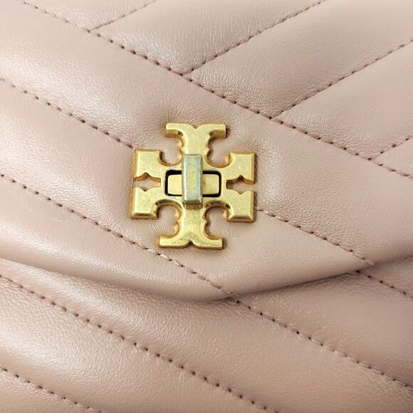 Tory Burch Kira Chevron Chain Wallet Purse Leather Pink Moon Rolled Brass 64086 - Picture 9 of 10